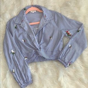 Blue & White striped crop top